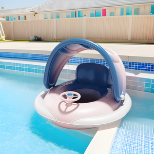 Venta al por mayor de fábrica PVC inflable bebé <span class=keywords><strong>flotador</strong></span> asiento piscina anillo barco con toldo con volante - Product Image 1