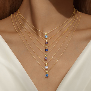 Collier en argent sterling 925 avec pierre de naissance et zircon coloré, plaqué or 18 carats, tendance, pour femme - Nouveauté Canner - Product Image 2