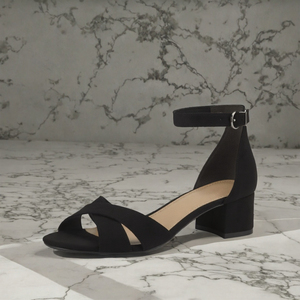 Black Cross Strap Heeled Sandals <b>Buckle</b> Ankle <b>Mule</b> Open Toe Block Heel Slip on Dress Sandals for Party - Product Image 3