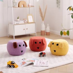 Children's Cartoon Dog <b>Stool</b> Soft <b>Round</b> Ottoman For Kids And Adults Home Living Room Floor Seat Yellow Purple Blue White - Product Image 2