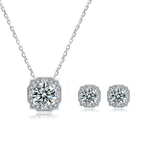 Classico VVS1 Moissanite collana orecchini Set di gioielli in argento Sterling 925 1 CT Moissanite ciondolo collana Set di gioielli da sposa