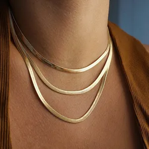 2024 Custom Trendy 18k Gold Filled Stainless Steel Herringbone Chain Necklace Snake Chain Necklace Herringbone Choker