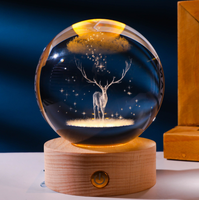 Nouvelle Lumière Chaude 3D Cristal Créatif Transparent Lumineux Ambiance Lumière Sculpture Intérieure Bois Ciel Étoilé Boule de Cristal Veilleuse
