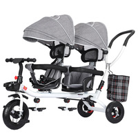 Tricycle Poussette Double pour Enfants, Vélo à Pédales Léger pour Bébé, Poussette Jumeaux et Landau