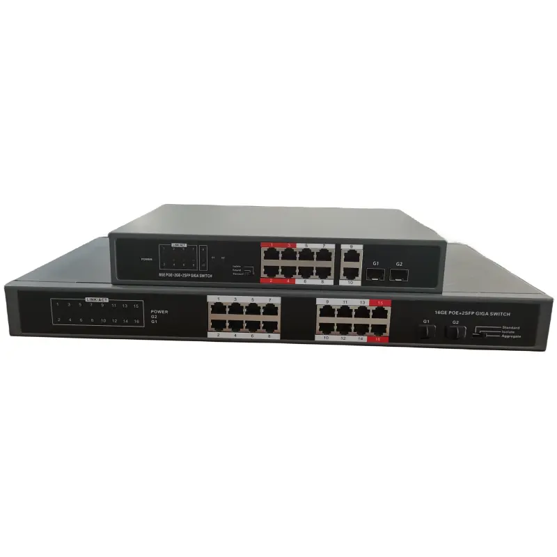 Hoogwaardige Industriële Onderneming Poe Netwerk Switches 8 12 16 18 Poorten + 2 Sfp Glasvezel Poorten Onbeheerde Gigabit Poe Switch