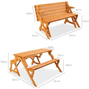 Mesa de madeira intercalável 2 em 1, banco de madeira com furo natural para guarda-chuva