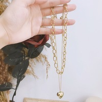 Collier Cœur Gonflé Double Couche Plaqué Or 18K avec Chaîne Maillons Trombone Torsadés en Acier Inoxydable Anti-ternissement pour Femme