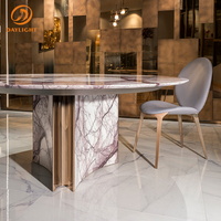 Table à manger de luxe haut de gamme en bois massif avec incrustation de marbre, mobilier de salle à manger de haute qualité pour villa et hôtel