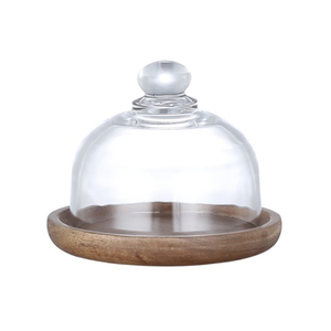 Mini soporte de exhibición de madera para postres, bandeja de vidrio redondo para pastel - Product Image 1