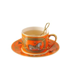 European Luxury Ceramic <b>Tea</b> Cup & Saucer <b>Set</b> Retro Horse Design Light Aesthetic Sustainable-Inspired Afternoon Coffee Tradition - Product Image 1