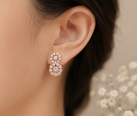 925 Sterling Silber Roségold-Plattierte Trendige Blumen-Ohrhänger mit Zirkonia für Damen Hochzeit & Party Modeschmuck