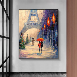 Home Decor <strong>Artwork</strong> City Town Tower <strong>Couple</strong> Walking Large Sizes 100% Handmade Large Oil Paintings Art Wall Canvas Landscape - Product Image 1
