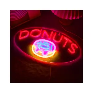 Harga grosir LED neon uv donat model kustom untuk dinding roti hiasan toko kopi toko serba ada dekorasi toko