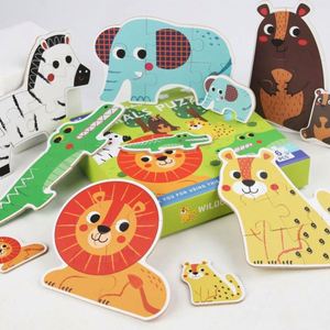 Kids Safe 6-pieces Cartoon DIY Toy Vehicles Animals Shaped Wooden Jigsaw <b>Puzzles</b> for Toddlers 2-4 Years - Product Image 5