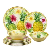 En çok satan 12 adet Set melamin sofra çiçek ve ananas desen yaz tropikal tarzı yemek takımı seti