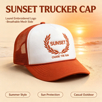 Casquette de camionneur d'été pour la plage, broderie personnalisée couronne de lauriers, casquette en mousse blanche couleur rouille pour les vacances en plein air