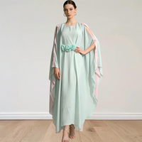 Gaun Maxi Elegan Warna Hijau Mint Gaya Dubai untuk Lebaran, dengan Aplikasi Mawar 3D, Gaun Formal Wanita untuk Pesta