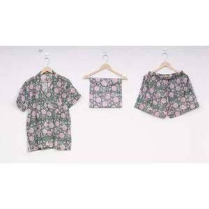 Conjunto de Pijama Corto de Algodón con Estampado Digital Casual de Otoño para Mujer, Cintura Elástica, Transpirable, con Patrón de Letras - Product Image 3