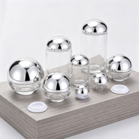 Flacon crème sphérique avec capuchon argenté électroplaqué, distributeur de crème pour le visage et crème pour les yeux en verre haute transparence