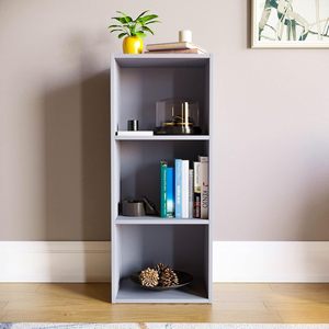 Wooden Shelving <strong>Unit</strong> 3-Tier <strong>Cube</strong> Bookcase for Home Office and Workshop for Display and <strong>Storage</strong> Furniture <strong>Grey</strong> - Product Image 3