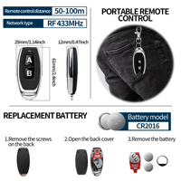 Module émetteur RF433MHz, télécommande sans fil à radiofréquence, mini télécommande manuelle, code d'apprentissage, double canal