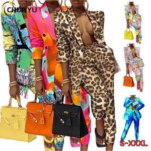 Cardigan 2024 doppiopetto moda due pezzi abito Casual stampa leopardo con stampa multicolore blazer da donna Sexy da donna