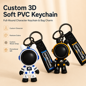 <span class=keywords><strong>Porte</strong></span>-clés OEM personnalisé en PVC souple 3D, motif lapin <span class=keywords><strong>astronaute</strong></span> ciel étoilé, avec sangle tissée pour sac, cadeau promotionnel - Product Image 1