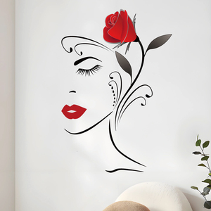 Decoración de Habitación para Niñas, Adhesivos de Pared 3D con Diseño de Labios Rojos y Flores para Salón de Belleza - Product Image 4
