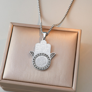 Collar de Moda Religiosa Musulmana Árabe con Colgante de Acero Inoxidable con Diseño de Ayatul Kursi, Zirconia y Encaje, para Mujer - Product Image 3