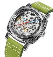 Montre-bracelet automatique squelette vintage pour homme, montre mécanique en cuir pour homme, marque de luxe SKMEI 9271