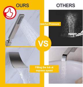 Современный цельный латунный Набор смесителей для ванной с одной ручкой, наполнитель для ванной с водопадом и клапаном, матовый никель - Product Image 4