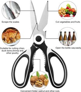 Tijeras de Cocina Multiusos 2 en 1 de Acero Inoxidable Japonés con Mango Negro para Uso Doméstico - Product Image 6