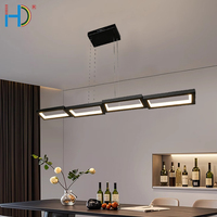 Lustre en acier de luxe à LED, lampe de salle à manger, bar, moderne, minimaliste, carré, interrupteur tactile, noir, hauteur réglable, luminaire suspendu