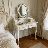 Coiffeuse blanche moderne avec miroir LED, table de maquillage en bois, 2 tiroirs de rangement, pour chambre, appartement, hôtel, vente en gros