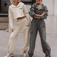 Tenues 2 pièces personnalisées pour femmes pour l'automne et l'hiver, ensemble de survêtement sportif, sweat-shirt à capuche et pantalon à chevilles, ensemble décontracté streetwear