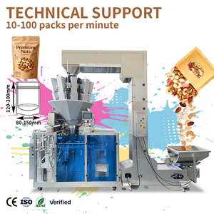 Machine d'emballage automatique industrielle rotative pour sachets préformés, pour l'emballage de noix mélangées et de granulés en sachets stand-up - Product Image 1