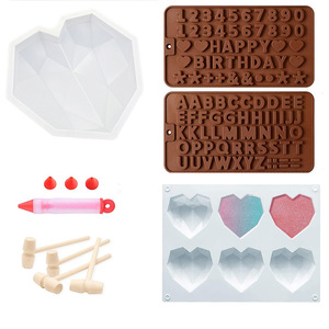Juego de moldes de silicona para hornear letras de corazón de diamante para boda, herramienta de decoración de pasteles de San Valentín - Product Image 3