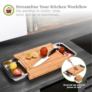 Tabla de Cortar de Bambú para Barbacoa de Alta Calidad con Canasta para Asar de Acero Inoxidable y 2 Bandejas Recolectoras de Migas de Acero Inoxidable, Práctica - Product Image 6
