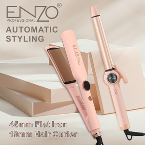 <span class=keywords><strong>ENZO</strong></span> Salon <span class=keywords><strong>Barber</strong></span> Custom logo Plancha De Cabello Ion Negativo Electric Pink 2 en 1 Plancha De Pelo y Rizador Set - Product Image 3