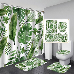 Ensemble <span class=keywords><strong>de</strong></span> 4 pièces imperméable et écologique à motif personnalisé <span class=keywords><strong>de</strong></span> feuilles tropicales, rideau <span class=keywords><strong>de</strong></span> douche et tapis <span class=keywords><strong>de</strong></span> <span class=keywords><strong>salle</strong></span> <span class=keywords><strong>de</strong></span> <span class=keywords><strong>bain</strong></span> lavables - Product Image 6