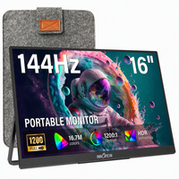 Moniteur portable LCD 16 pouces 144Hz 1200P FHD IPS, écran externe pour jeux, FreeSync, taux de rafraîchissement élevé