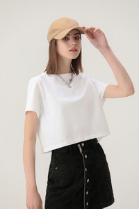 Women's 100 Percent Cotton <strong>Cropped</strong> Crew Neck Short Sleeve Tee Lightweight Skin Friendly for Street Campus Use - Product Image 2