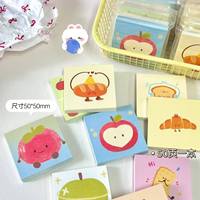 Blocs-notes autocollants carrés mignons Kawaii en forme de fruits de dessin animé pour la décoration de carnets d'étudiant et de bureau