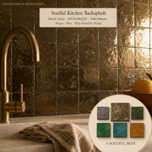 Carrelage Céramique Artisanal Style Zellige Marocain Premium 100x100mm, Glaçure Métallique Effet Craquelé Glacé pour Dosseret de Cuisine, Vente <span class=keywords><strong>en</strong></span> Gros OEM - Product Image 1