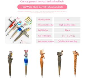Stylo en bois sculpté à l'encre gel, motifs animaux (Girafe, Loup, Lion, Perroquet, Cheval) et plantes, fait main, mignon et original - Product Image 6