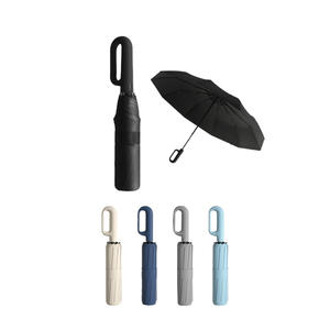 <span class=keywords><strong>Parapluie</strong></span> pliable à boucle en anneau Couleurs unies <span class=keywords><strong>Parapluie</strong></span> pliant <span class=keywords><strong>automatique</strong></span> coupe-vent résistant aux UV avec poignée à crochet - Product Image 1