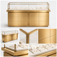 Comptoir de présentation de bijoux de luxe en or avec LED, robuste, en aluminium et verre trempé, dimensions personnalisées pour les centres commerciaux et les boutiques de luxe