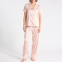 Ensemble pyjama rayé en satin à manches courtes pour femme avec logo personnalisé, vente en gros, ensemble deux pièces