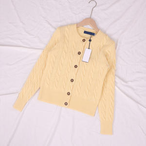 <span class=keywords><strong>Cardigan</strong></span> Vintage Sottile Monopetto da Donna RL Ralph con Logo Piccolo Cavallo Ricamato e Motivo Intrecciato - Product Image 5