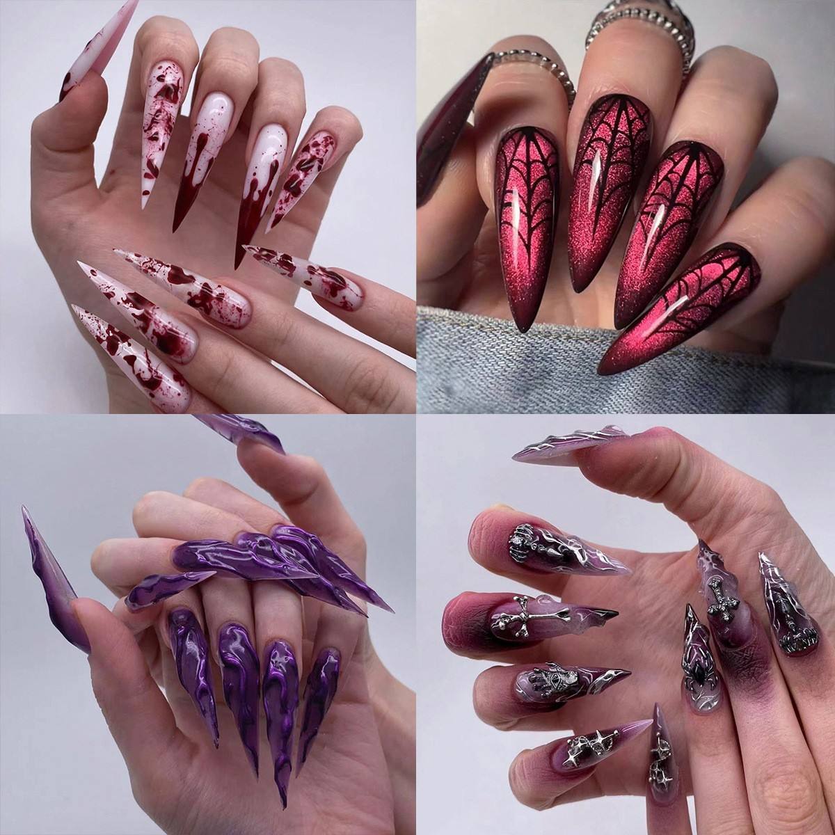 Tiktok 2024 New Halloween Wear 3D Three-dimensional Nail Fake Nail Spider Bat Nails Wholesale